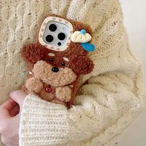 유니블링 아이폰 16 15 14 13 12 곱슬 강아지 인형 털 케이스