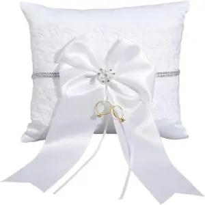 APLZGMG 웨딩 링 베어러 베개 화이트 빈티지 보크노트 쿠션 레이스 펄 결혼식 파티 장식 제안식 (7.87 x
