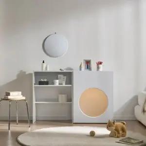 아도라퍼니처 원형 오픈 콘솔 수납장 벽거울 세트 LED등포함 1200