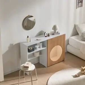 아도라퍼니처 원형 오픈 콘솔 수납장 세트 LED등포함 1200