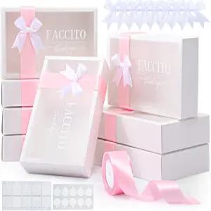 파시토 8개 감사 선물 상자 9.8x5.9x2.4인치 투명 신부 들러리 프로포즈 핑크 리본 화이트 보우 결혼식