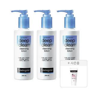 뉴트로지나 딥클린 클렌징 로션 200ml, 3개+증정(인텐스 리페어 시카 에멀젼 15ml, 1개)
