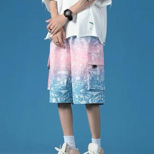 남자 봄 여름 카고 버뮤다 팬츠 남학생 중학생 통큰 통넓은 하프 밴딩 와이드 반바지