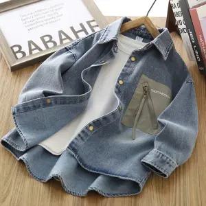 지퍼포켓데님셔츠 긴팔 남방 데님셔츠 봄가을 아동 외투 초등 남아 주니어