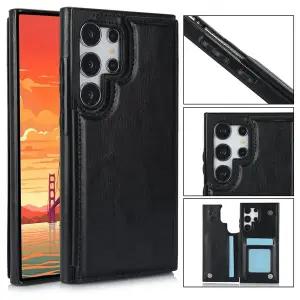 호환 핸드폰 삼성 갤럭시 S25 플러스 지갑형 케이스 카드 홀더 PU 가죽 킥스탠드 이중 자석 잠금 내구성 강