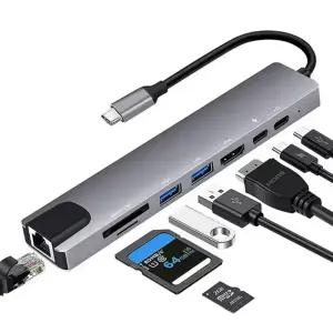 USB3.0 C타입 to 멀티허브 8in1 4K HDMI 미러링 듀얼 모니터 RJ45 랜카드 SD 카드리더기 PC 노트북 PD충전