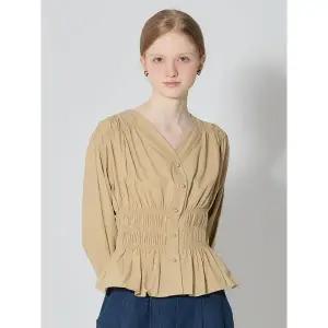 [하프클럽/오조크]스모크 V넥 코튼 블라우스 (택가격 70000원)