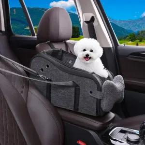 반려동물 콘솔 카시트 - 분리형 팔걸이 부스터 쿠션이 있는 붕괴 방지 디자인 안전 후크 및 최대