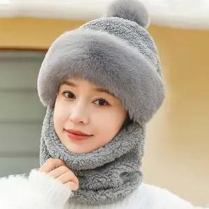 여자 겨울 등산 캠핑 뽀글이 방한 방울 넥 워머 모자 여성니트모자털모자
