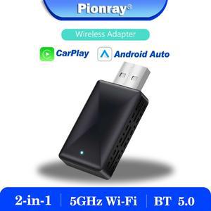 2025년 업그레이드 미니 무선 CarPlay & 안드로이드 오토 어댑터, 2-in-1 동글 (USB/USB-C 포트 포함)