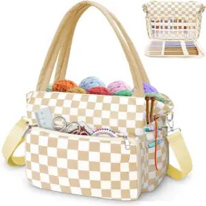 달린다 크로셰 백과 토트 - 용품용 실백 보관 가방 액세서리 애호가용 뜨개질 이상적인 선물(브라운