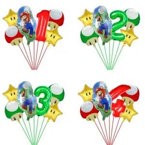 슈퍼 마리오 테마 파티 풍선 생일 파티 배경 장식 숫자 알루미늄 귀여운 만화 어린이 장식