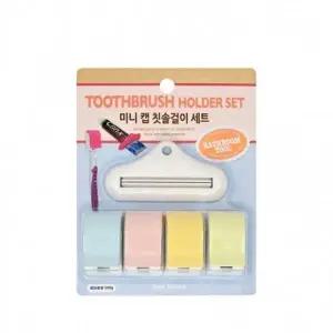 ( )AndHouse 미니 캡 칫솔걸이 세트 홀더4P+치약짜개 흡착식 거치대 욕실용품