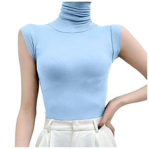 [lisusut] 모크넥 티셔츠 여성 민소매 컷쏘 슬림형 자외선 차단 UV 케어 이너 겹쳐입은 목폴라티 여름 슬림 무지 큰 사이즈 신축성 멋쟁이 톱 하복 캐주얼 오피스 통근