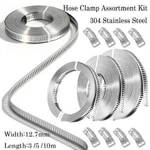호환상품 1-3롤 304 스테인리스 스틸 조절식 호스 클램프 세트 튜브 파이프 덕팅 고정용 웜 기어 클립 산업