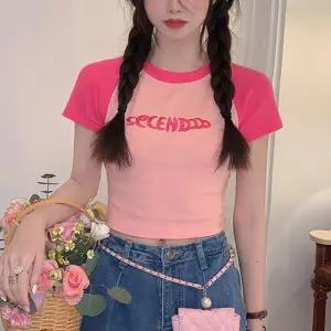 여성 2컬러 빈티지 컬러믹스 크롭 반팔 티셔츠 LK-T023