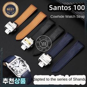 까르띠에 산토스 100 Santos100  가죽 시계 스트랩 접이식 버클 밴드 남성 여성 팔찌 브라운 카키 20mm 23m