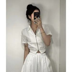 여성 투웨이 카라 반팔 집업 크롭 자켓 3color 카라넥 여름 바람막이 아우터 여자 슬림핏 밴딩 점퍼 데일리