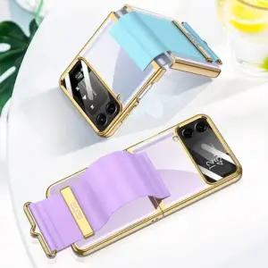 유니블링 갤럭시 z플립4 컬러 스트랩 그립 투명 풀커버 케이스