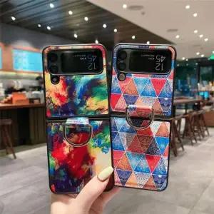 유니블링 갤럭시 z플립4 컬러 풀 패턴 링 고리 손잡이 케이스