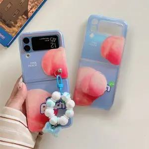 유니블링 갤럭시 z플립 3 4 복숭아 톡 그립 키링 실리콘 케이스