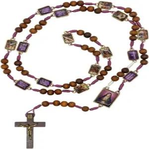 십자가 예배당 묵주의 역 컬러 이 달린 갈색 나무 구슬 가톨릭 사순절 확인을 위한 위대한 기독교 선물
