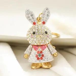 [하프클럽/]다이아몬드 토끼 열쇠고리 가방장식 미니 키링 플라워 키홀더