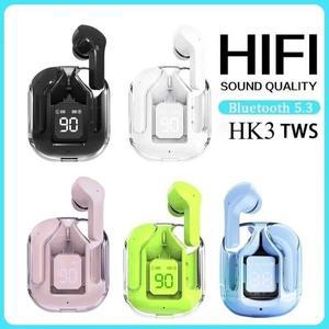 HK3 무선 BT5.3 헤드셋 T2 TWS 헤드폰 ENC LED 전원 디지털 디스플레이 스포츠 용 스테레오 사운드 이어폰