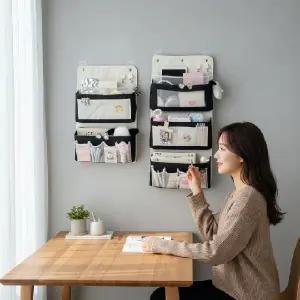 걸이형 패브릭 수납 파우치 접이식 포켓 소품 정리함 2단 3단