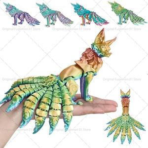 3D 프린트 다관절 이동식 모델 나인 꼬리 여우 액션 피규어 홈 장식 동물 입상 새해