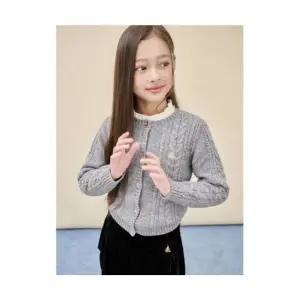 매장정품 빈폴 BEANPOLE KIDS [Essential] 여아 울혼방 케이블 카디건 그레이 (BI5X5AGE13) BI5X5AGE13 597