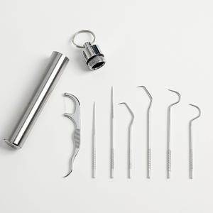 7종세트 이쑤시개 대신 치아 이물질 제거 휴대용 갈고리 핀셋 이빨 청소 치실 스테인레스