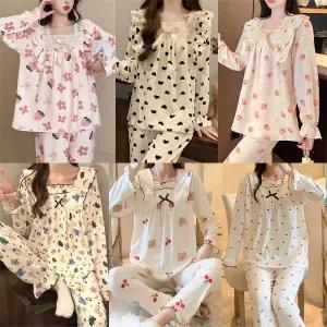 긴팔잠옷세트/수면/파자마/프릴/레이스/리본/여성/상하세트/이지웨어/홈웨어/커플/해외여행/가을신상/간절기/긴팔긴바지