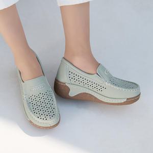 소가죽 아난 통굽 펀칭 슬립온 5.5cm