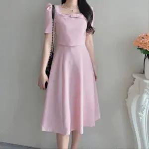 [엘린무드]타나샤 반팔 트위드 리본 스퀘어넥 투피스느낌 A 라인 여 하객 고퀄 원피스 2color _P393129411