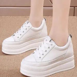 여성 속굽 운동화 키높이 플랫폼 화이트 여성 웨지 스니커즈 가죽