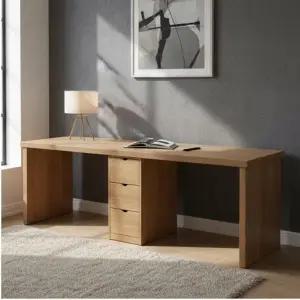 50T 서랍통 2200 책상  서재  원목  인테리어  2인용  광폭책상