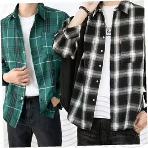 남성 긴팔 셔츠 체크 패턴 남방 카라 셔츠 봄가을 캐주얼 데일리 오버핏 루즈핏