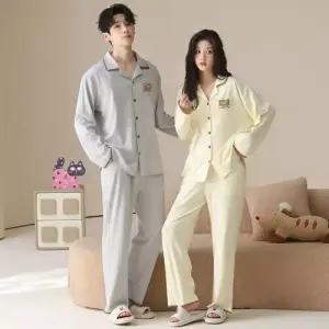 팽블몰 커플 잠옷세트 잠옷 춘추 순면 긴팔 자개라인 남성 힛템