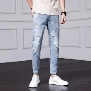 남자청바지 9부 슬림 루즈핏 데님팬츠 캐주얼 찢청 심쿵인싸