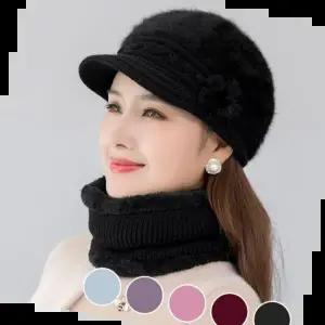 할머니겨울모자 중장년 여성 따뜻한 래빗퍼 니트 모자 넥워머 세트
