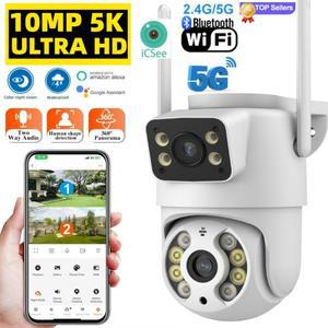 Icsee 5G 10MP 8MP 와이파이 카메라 PTZ 실외 듀얼 스크린 인체 감지 듀얼 렌즈 4K 보안 보호 IP 카메라 오