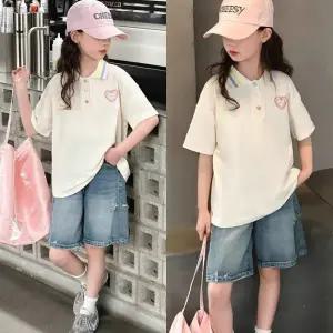 삐삐네옷가게 주니어 여아 여름 상하복 티셔츠 반팔 반바지 투피스 스윗러브 카라 세트 초등학생 데일리룩