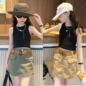 삐삐네옷가게 주니어 여아 여름 상하복 투피스 티셔츠 반팔 반바지 민소매 크롭 밀리걸 스커트셋업 초등학