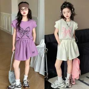 삐삐네옷가게 주니어 여아 여름 상하복 셋 투피스 티셔츠 반팔 반바지 프린트티 스타일리본 초등학생 데일