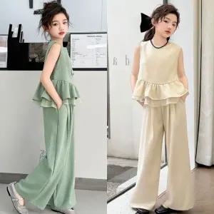 삐삐네옷가게 주니어 여아 여름 상하복 투피스 셋 블라우스 린넨 반팔 반바지 루미에르 프릴 초등학생 데일