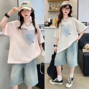 삐삐네옷가게 주니어 여아 여름 상하복 투피스 셋 티셔츠 반팔 반바지 프린트티 하트크러시 초등학생 데일