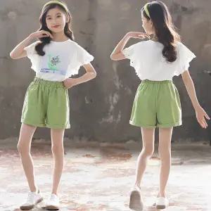 삐삐네옷가게 주니어 여아 여름 상하복 투피스 레이스 반팔 펀칭 티셔츠 바지 셋 초등학생 데일리룩 947190