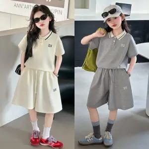 삐삐네옷가게 주니어 여아 여름 상하복 셋 티셔츠 반팔 반바지 투피스 카라 A라인핏 미니멜로우 초등학생