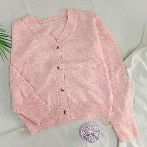 캐시 IK09LI03 크롭 긴팔 가디건 여성 간절기 브이넥 베이직